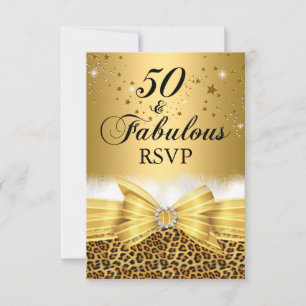 Leopard Print & Bow 50 & Fabulous RSVP Gold