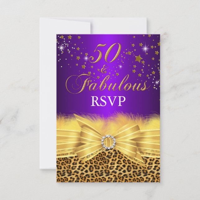 Leopard Print & Bow Purple 50 y Fabulous RSVP (Anverso)