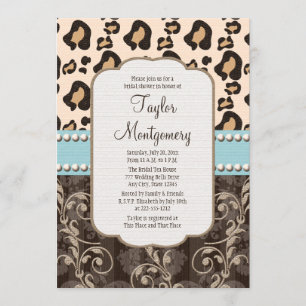 Leopard Print Bridal Shower Invitaciones Blue