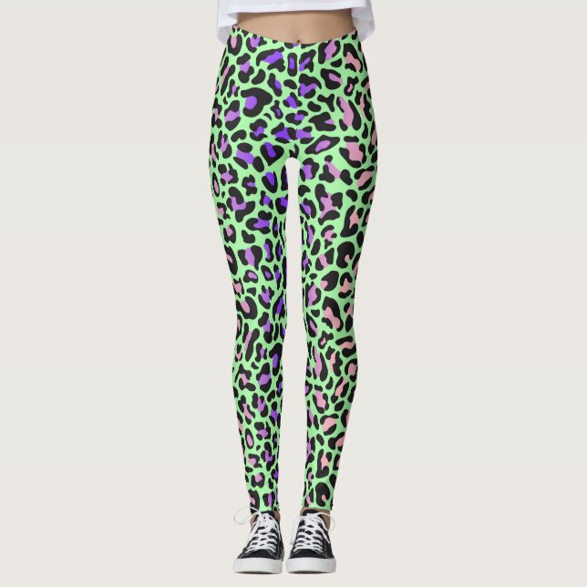 Leopard Print Green Purple Pink Black Leggings (Anverso)