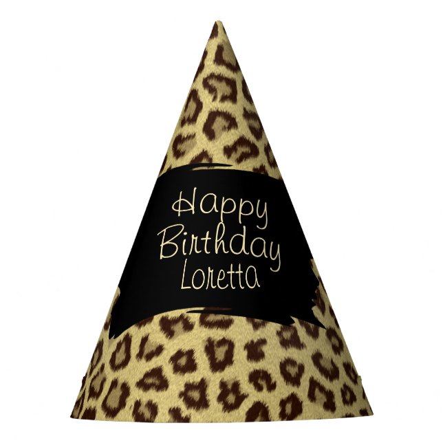 Leopard Print Happy Birthday Fiesta Gorra (Anverso)