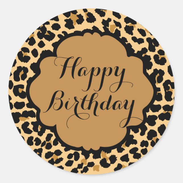 Leopard Print Happy Birthday Pegatinas (Anverso)