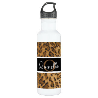 Leopard Print Q monograma iniciales Botella de agu