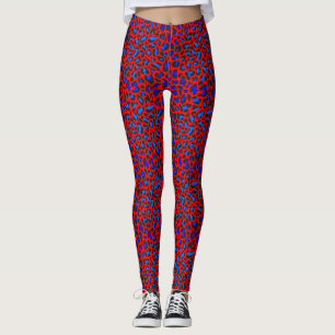 Leopard Print Red Blue Leggings
