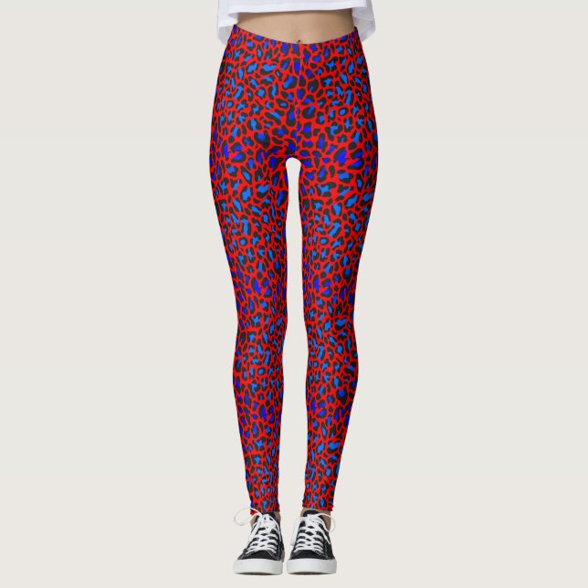 Leopard Print Red Blue Leggings (Anverso)