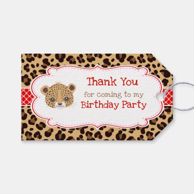 Leopard Print Red Quatrefoil 'Gracias' Etiqueta (Frente (Horizontal))