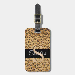 Leopard Print S monograma iniciales Etiqueta de eq