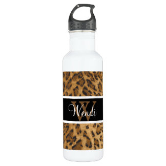 Leopard Print W monograma iniciales Botella de agu