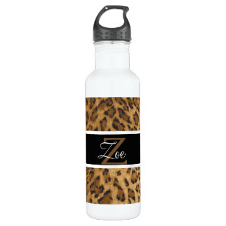 Leopard Print Z monograma iniciales Botella de agu