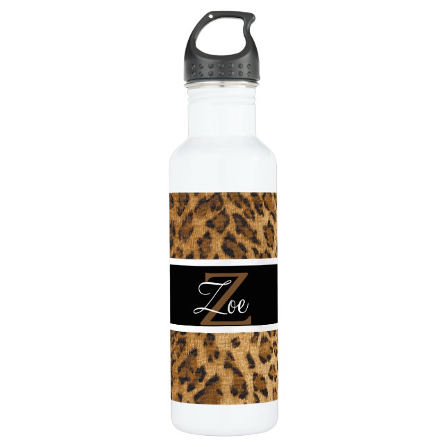 Leopard Print Z monograma iniciales Botella de agu (Anverso)