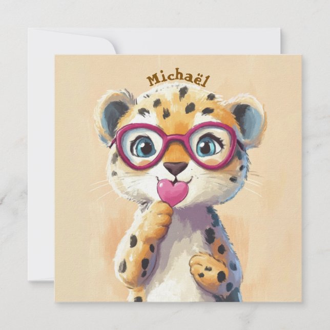 Leopard Valentine's Day Heart Badge - Kids School  (Anverso)