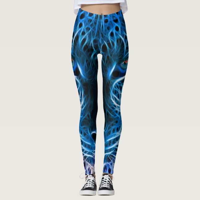 Leopardo azul Neon Impresión Leggings & Yoga Pants (Anverso)