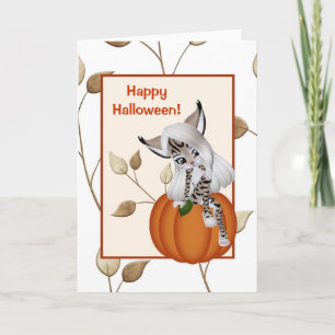 Leopardo Chica en la tarjeta Halloween de calabaza