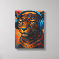 Leopardo de Guay con auriculares Estilo de arte po