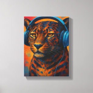 Leopardo de Guay con auriculares Estilo de arte po