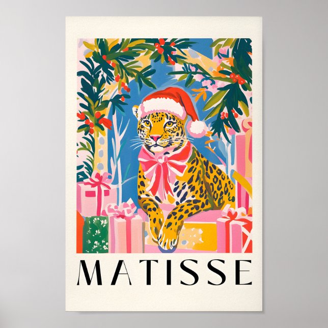 Leopardo En Santa Hat, Navidades murmuran arte par (Frente)