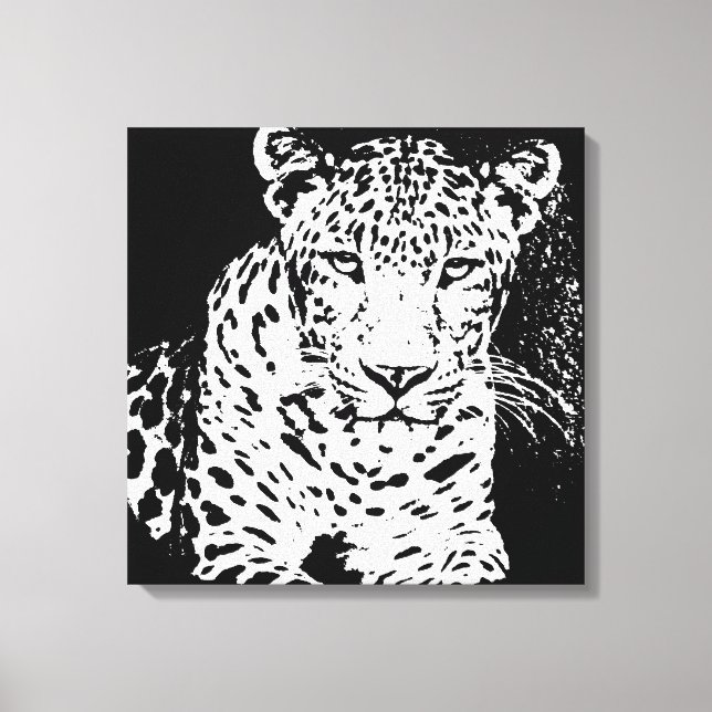Leopardo Retrato Blanco Y Negro Lienzo Envuelto (Anverso)