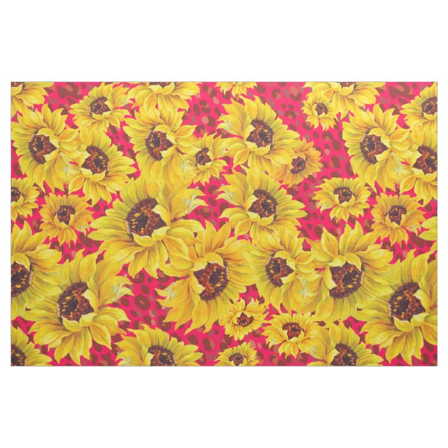 leopardo rojo y tela amarilla del girasol ("Cuarto gordo" (fat quarter))