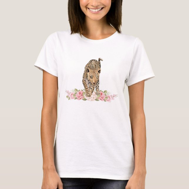 Leopardo, Rosa leopardo, camiseta de flor leopardo (Anverso)