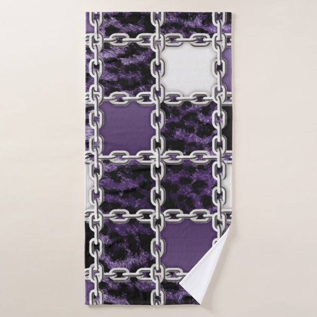 Leopardo ultravioleta sin foco y cadena de plata (Toalla de baño)