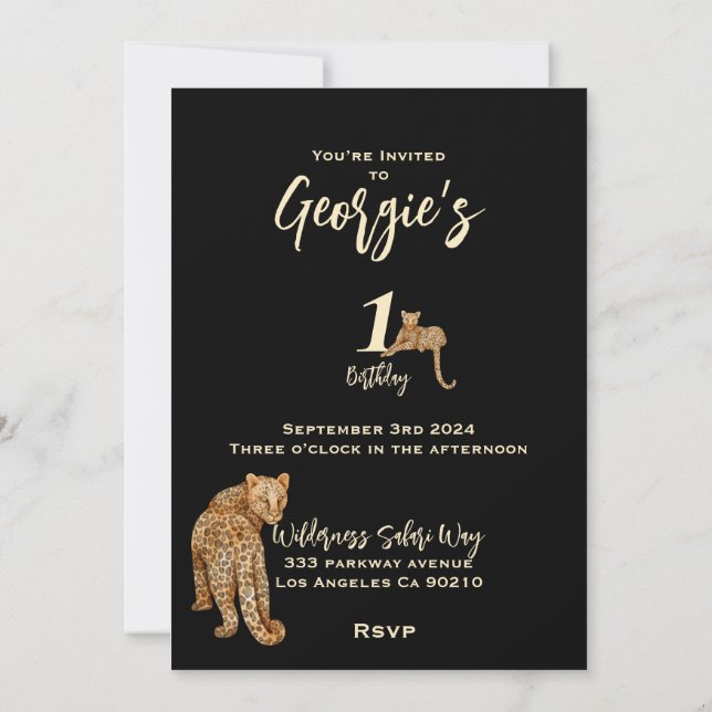 Leopardos salvajes de safari, invitación de cumple (Reverso)