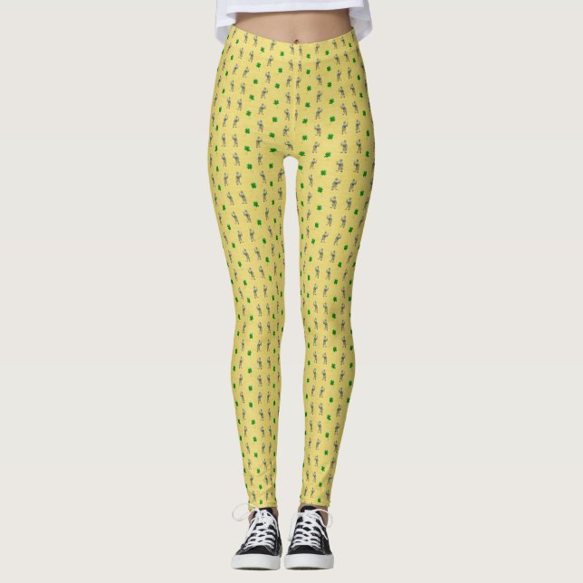 Leprachaun Shamrock St. Pat's Day-Print Leggings (Anverso)