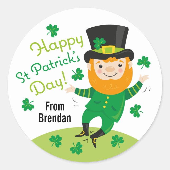 Leprechaun Happy St Patrick's Day Round Pegatina (Anverso)