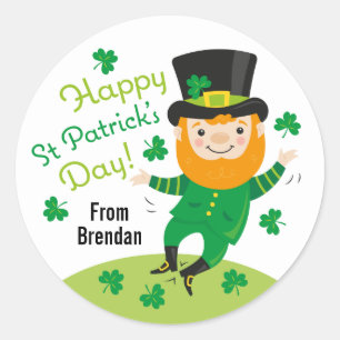 Leprechaun Happy St Patrick's Day Round Pegatina