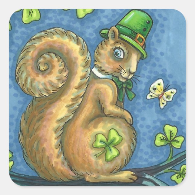 LEPRECHAUN IRISH SQUIRREL, PEGATINAS DE SUERTE (Anverso)
