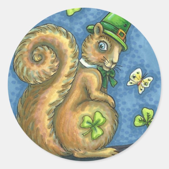 LEPRECHAUN IRISH SQUIRREL, PEGATINAS DE SUERTE (Anverso)
