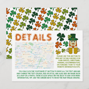Leprechaun irlandés, tarjeta de detalles del Día d