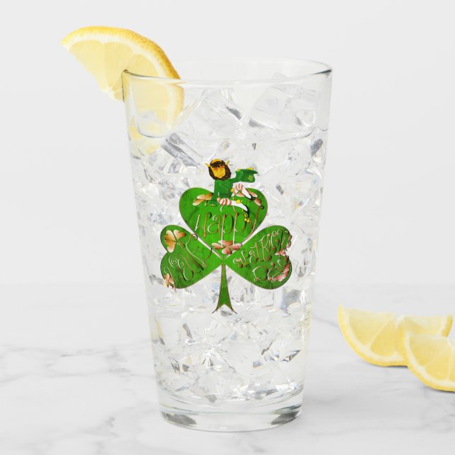 Leprechaun Shamrock St. Patrick's Day Glass (Anverso (hielo))