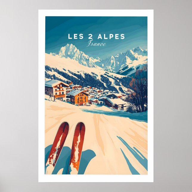 Les 2 Alpes Arte Estampa de Esquí 1 (Frente)