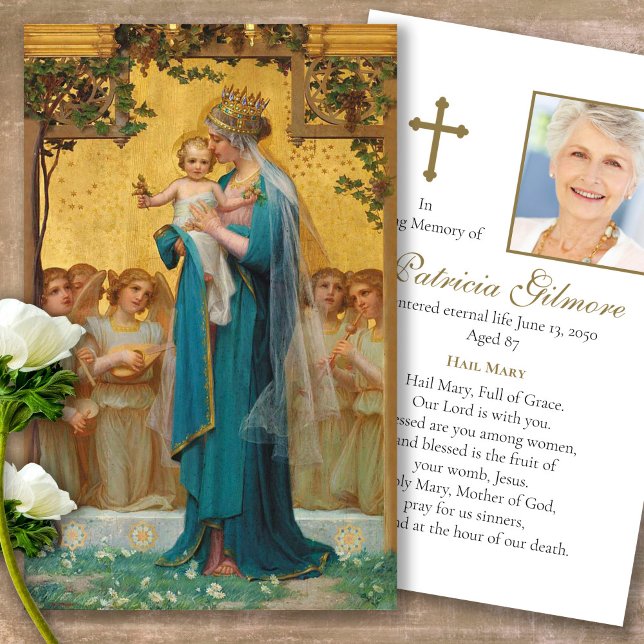 Lesiones funerarias Madonna y tarjetas de simpatía (catholic, religious, celebration of life, in loving memory of, prayer cards for bereavement)