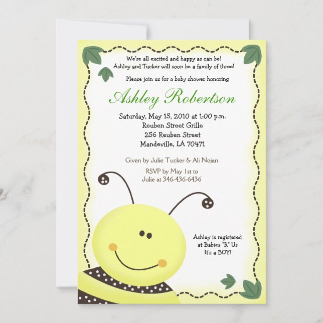 Let it BEE Bumblebee Baby Shower Invitación (Anverso)