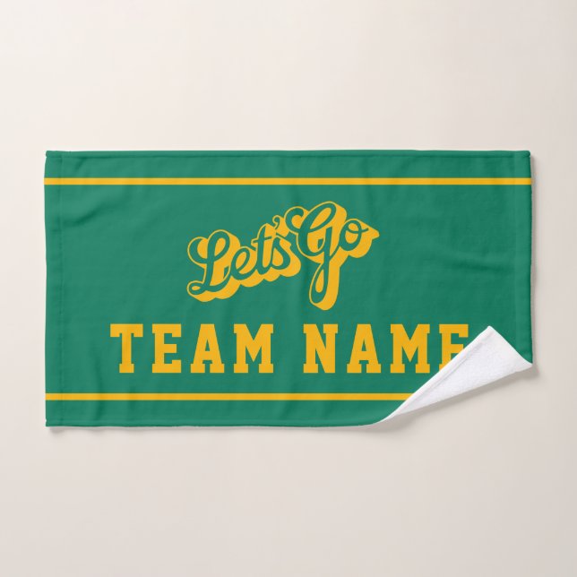 Let’s Go Personalized Team Rally Green and Gold (Toalla de mano)
