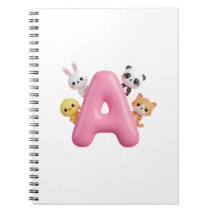 Letra A de globo rosa 3D – Cuaderno de animales de