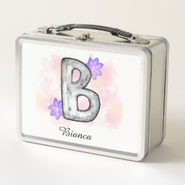 Letra acuarela B con flores moradas