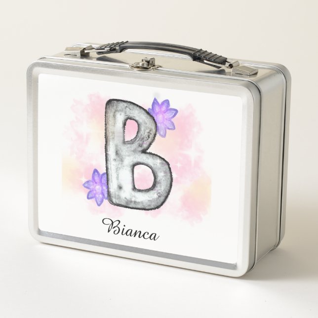 Letra acuarela B con flores moradas (Anverso)