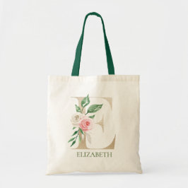 Letra acuarela floral rosa E Monograma bolsa de to