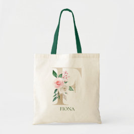 Letra acuarela floral rosa F Monograma Bolsa de To