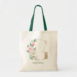 Letra acuarela floral rosa G Monograma bolsa de to