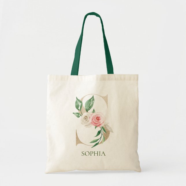 Letra acuarela floral rosa S bolsa de tocador mono (Frente)
