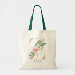 Letra acuarela floral rosa Z Monograma bolsa de to