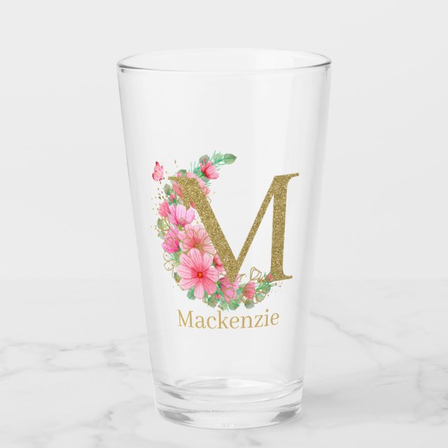 Letra acuarela oro y monograma floral M (Anverso)