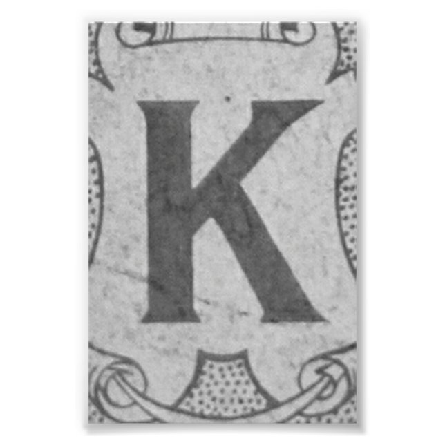 Letra alfabética fotografía K2 blanco y negro 4x6 (Frente)