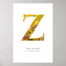 Letra amarilla de mármol Z arte personalizado inic