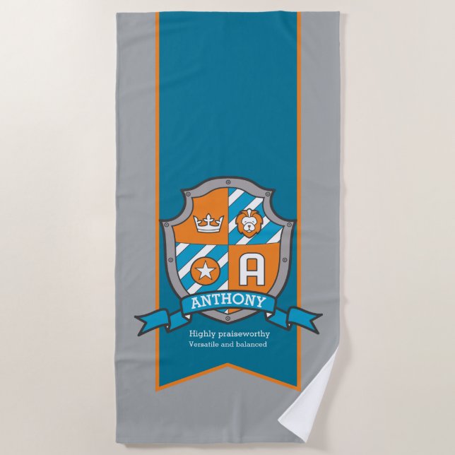 Letra Anthony gris escudo niños Toalla de nombre A (Anverso)