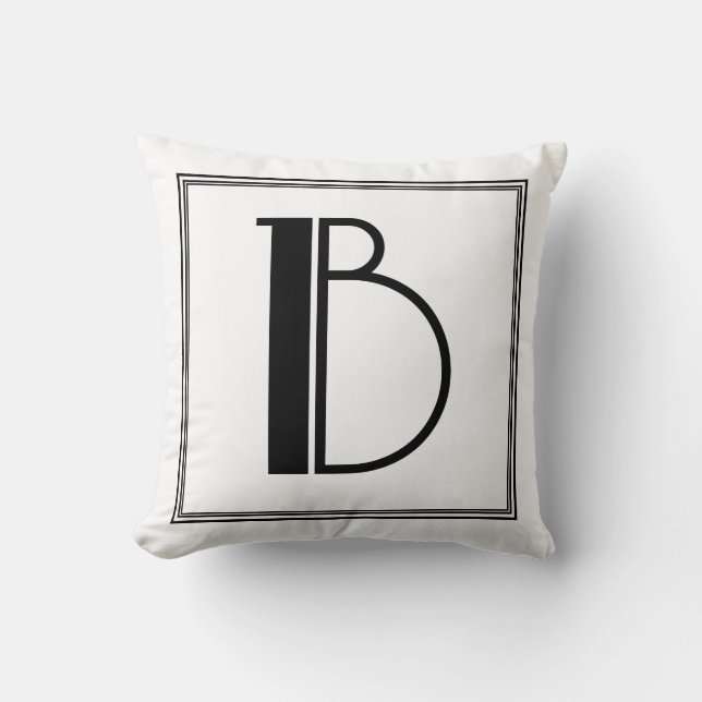 Letra art decó B almohada monogramada (Anverso)