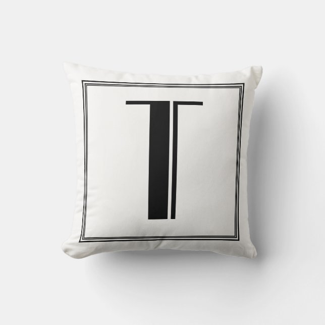 Letra art decó T almohada monogramada (Anverso)